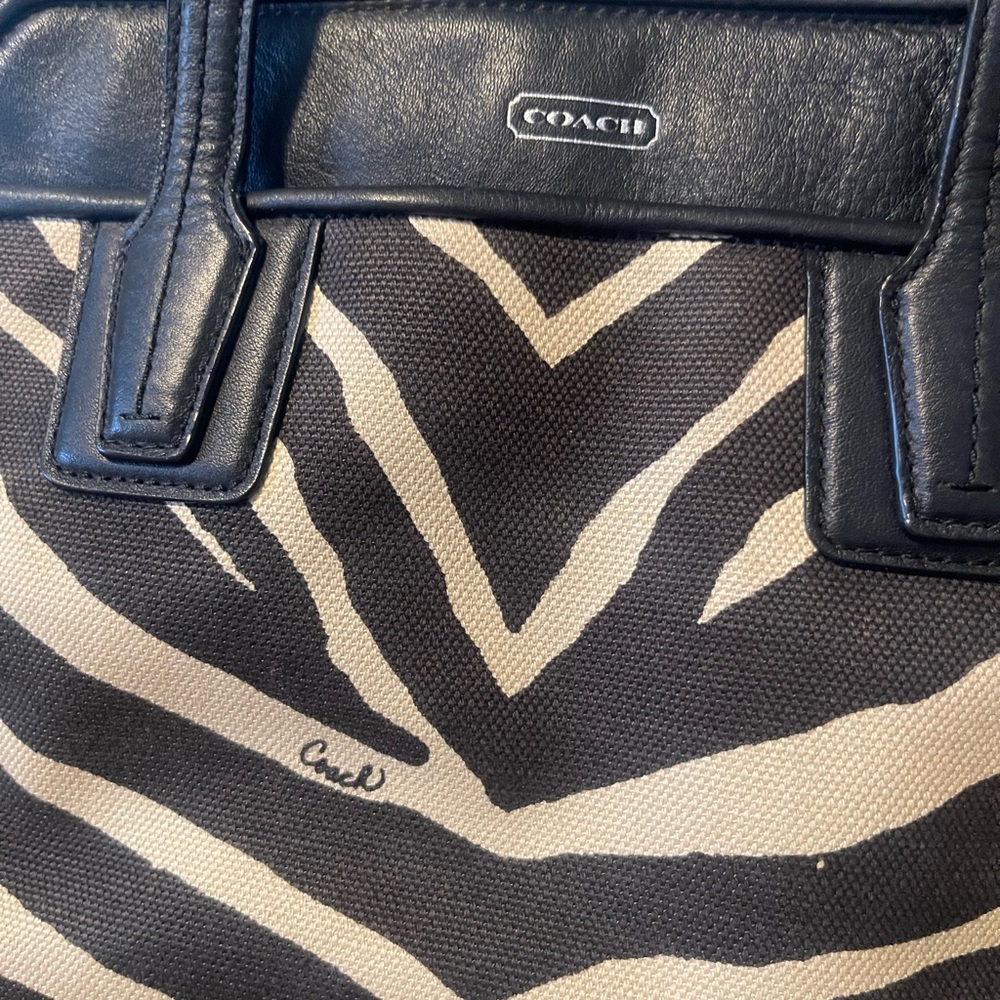 Coach Zebra Pattern Satchel in Black and Tan - Picture 6 of 8